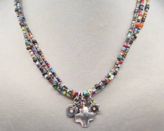 Three Strand Glass Bead Necklace, 925 Charms & Clasp