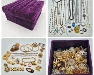 Fashion Jewelry Mix in Velvet Box -Monet, Trifari, Sterling & More