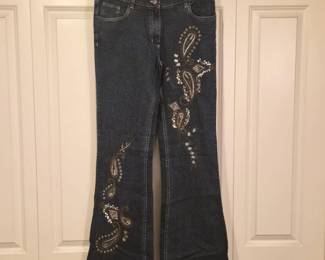 Damallo Flare‑Leg Sequined Denim Jeans, Size 10L