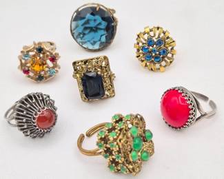 Vintage Rhinestone Statement Rings, Adjustable - Austria, Czech, 925