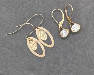 Two Pairs 14k Gold Earrings