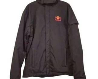 84 WomensEmbroideredRedBullBlackHoodedJacket