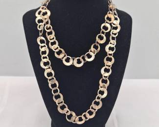 Gold‑Wash 925 Textured Link Chain Necklace Milor Italy, 34-Inch