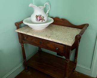 dry sink, Crown Potteries Co pitcher and basin