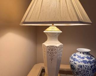 Two beautiful Lenox open weave lamps