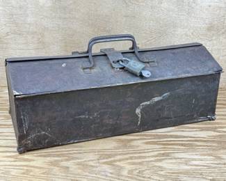 Vintage Green Steel Mechanic's Tool Box One Tray w Slaymaker Padlock & Key