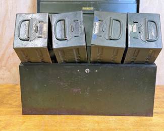 Antique ASCO Extra Large Art Steel Chest Cash Box Army Green Military with extra drawers