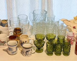 Whitehall pitcher and glasses, Pittypat's Porch mugs & more