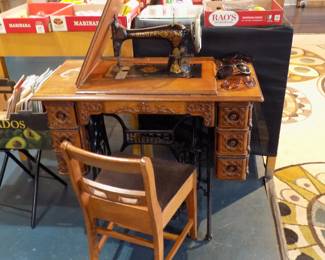 Antique Singer sewing machine and chair