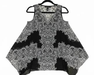 INC International Concepts Womens Black  White Lace Print Sleeveless Tunic Top