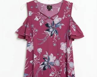 JM Collection Floral Cold Shoulder Top