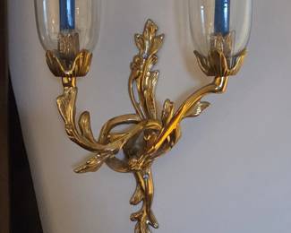 Louis XV Style Brass Double Sconce with Glass Shades