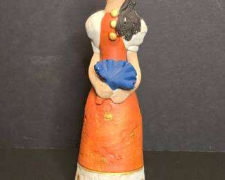 Oaxacan Terracotta Figurine of a Woman Holding a Blue Object