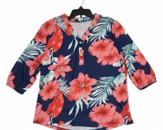 Womens Hawaiian Floral Print VNeck Blouse