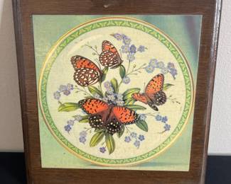 Framed Butterfly and ForgetMeNot Lithograph
