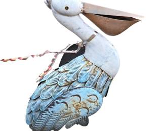 Handcrafted Metal Pelican Garden Sculpture with Solar Light