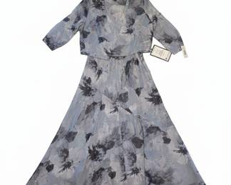 RM Richards Womens Grey Floral Print HighLow Chiffon Jacket Dress Set