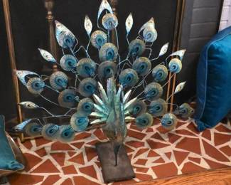 Vintage Metal Peacock Fireplace Screen B