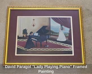 David Paragol Lady Playing Piano Framed Painting