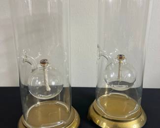 Pair of Wolfard Glass and Brass Oil Lamps