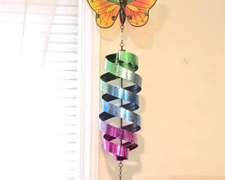 Tiffany Style Stained Glass Floor Lamp with Butterfly Wind Chime