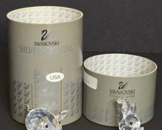 Swarovski Mini Pig and Baby Rabbit Silver Crystal Figurines