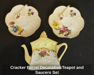 Cracker Barrel Decorative Teapot and Saucers Set