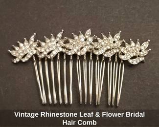 Vintage Rhinestone Leaf  Flower Bridal Hair Comb