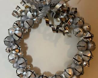 Silver Jingle Bell Christmas Wreath with Glitter Accents