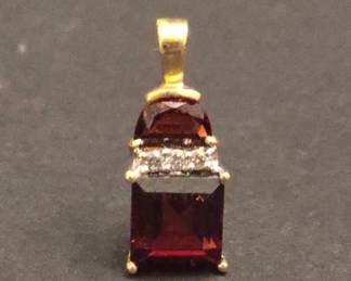 14k Gold Garnet and Diamond Pendant