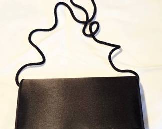 Valerie Stevens Black Satin Evening Clutch with Rhinestone Accent