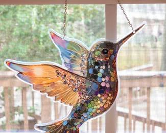 Stained Glass Hummingbird Suncatcher with Iridescent and Textured Glass