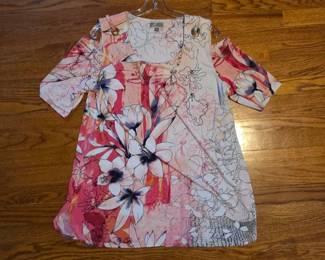 JM Collection Womens Cold Shoulder Floral Print Top