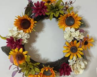 Artificial Fall Sunflower, Hydrangea, and Dahlia Wreath