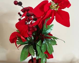 Artificial Poinsettia with Berries and LED Lights in Red Pot