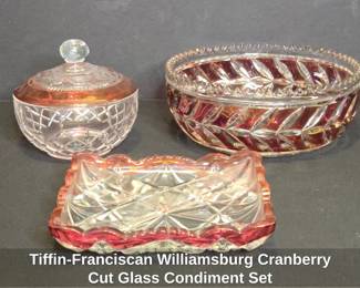 TiffinFranciscan Williamsburg Cranberry Cut Glass Condiment Set