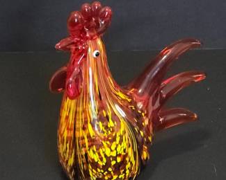 Murano Style Art Glass Rooster Figurine