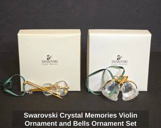 Swarovski Crystal Memories Violin Ornament and Bells Ornament Set