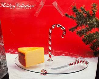 Godinger Holiday Collection Candy Cane Cheese Plate with Knife