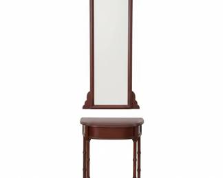 Vintage Cherry Wood Demilune Console Table with Mirror