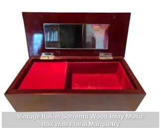 Vintage Italian Sorrento Wood Inlay Music Box with Floral Marquetry