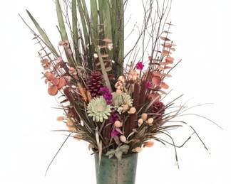 Large Dried Floral Arrangement in Galvanized Vase