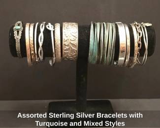 Assorted Sterling Silver Bracelets with Turquoise and Mixed Styles