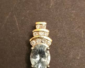 14k Gold Aquamarine and Diamond Pendant