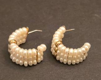 Vintage Pearl and 14 k Gold Hoop Earrings