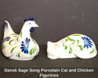 Dansk Sage Song Porcelain Cat and Chicken Figurines