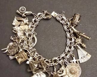 Sterling Silver Charm Bracelet with Assorted Charms