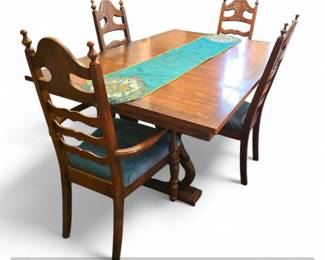 Vintage Mahogany Ladder Back Dining Set with Trestle Table