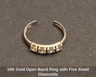 10K Gold Open Band Ring with Five Small Diamonds