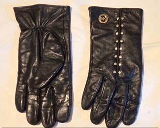 Michael Kors Black Leather Studded Gloves with MK Logo Charm